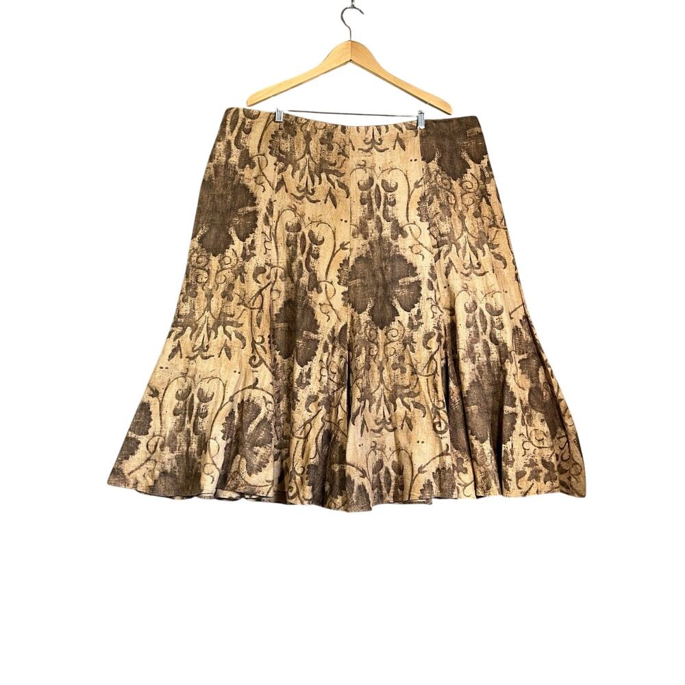 Ralph Lauren Skirt Women 22 Brown Tan Linen Floral Aline Midi Preppy Classic NEW